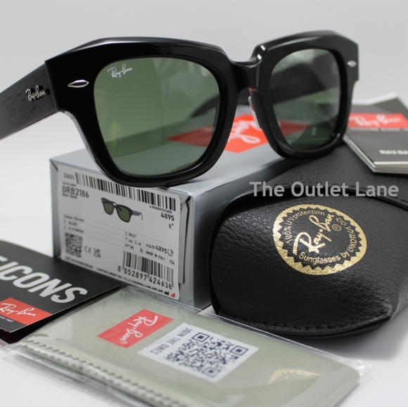 Model Display Ray-Ban State Street Green Lens RB2186 Black Frame - Picture 13 of 16